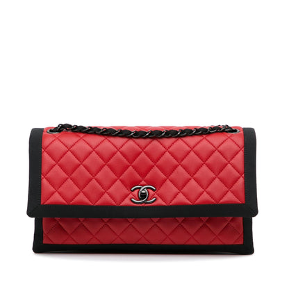 Chanel Medium Quilted Lambskin Grosgrain Two Tone Flap