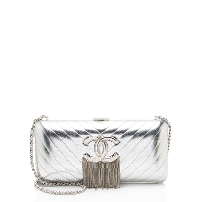 Chanel Metallic Crumpled Lambskin Fringe Clutch