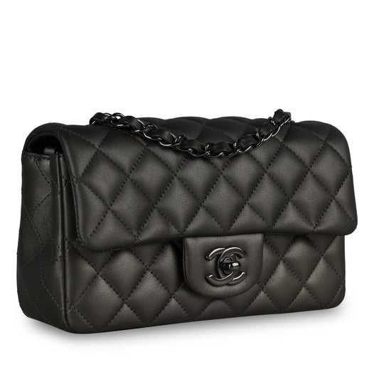Chanel Classic Flap Lambskin Black Shoulder Bag Style 174