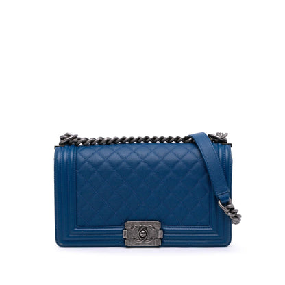 Chanel Boy Caviar Blue Shoulder Bag