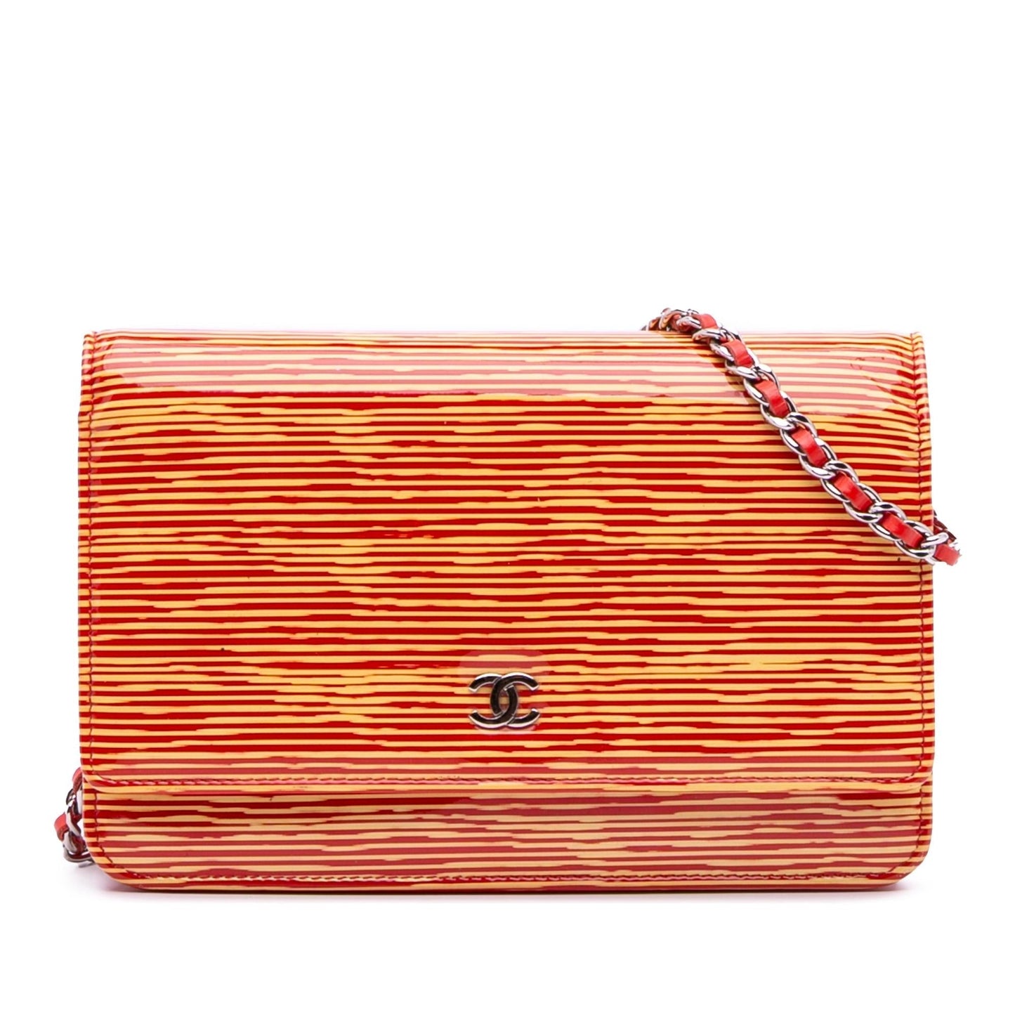 Chanel Patent Striped Wallet On Chain