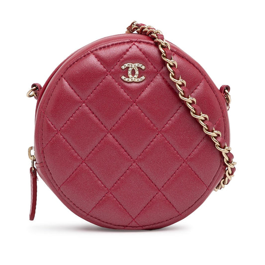 Chanel Quilted Lambskin Round Pearl Clutch With Chain