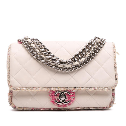 Chanel Quilted Lambskin And Tweed Elegant Trim Flap