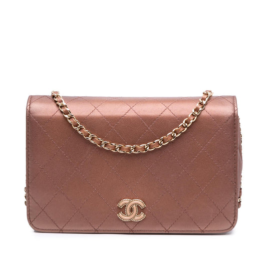Chanel Quilted Metallic Lambskin Enamel Cc Wallet On Chain