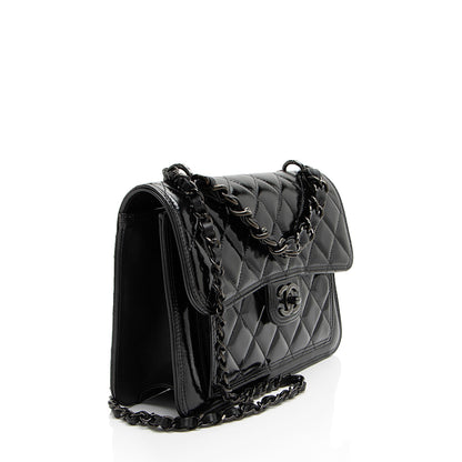 Chanel Shiny Crumpled Calfskin So Black Double You Flap Bag
