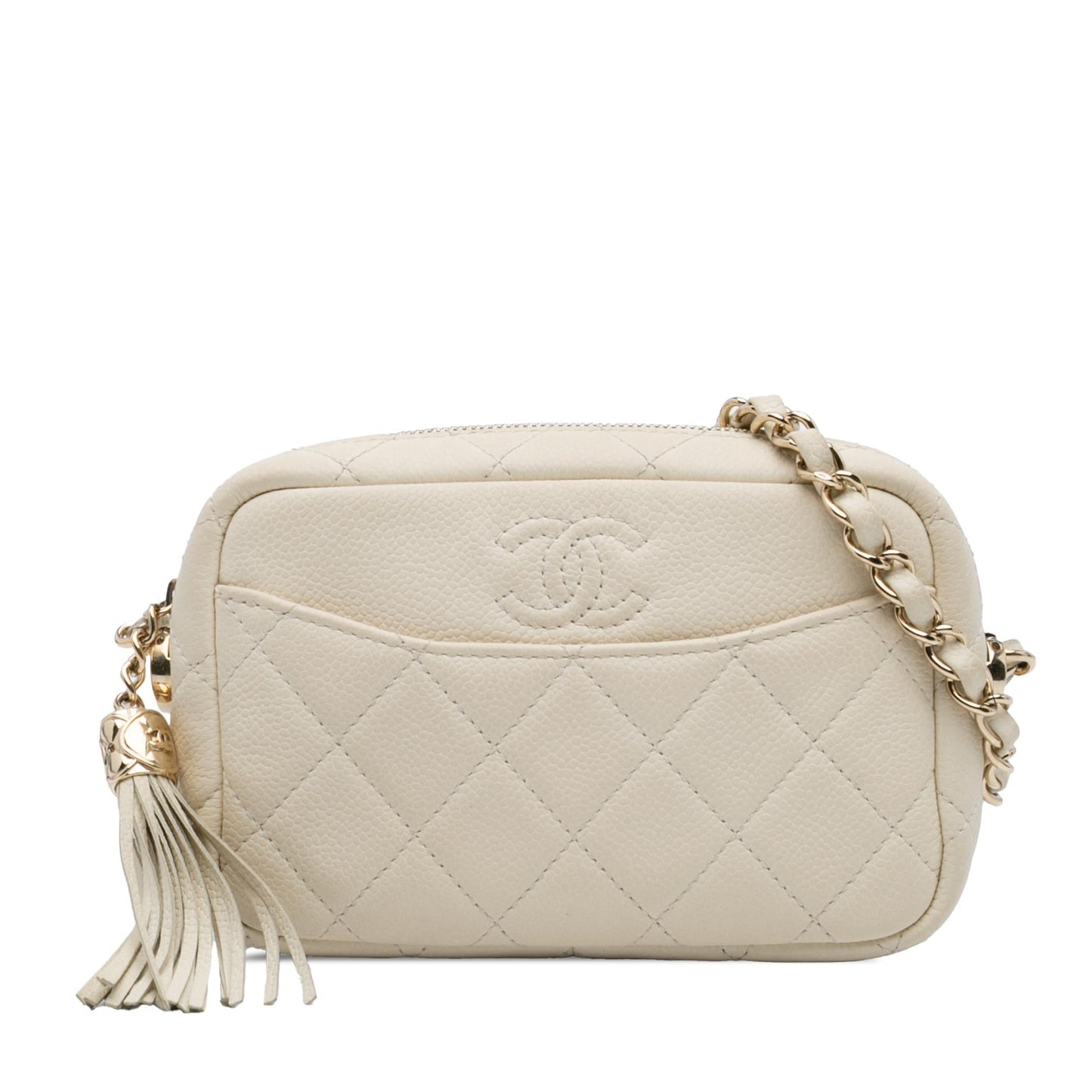 Chanel Small Cc Flat Quilted Caviar Camera Bag