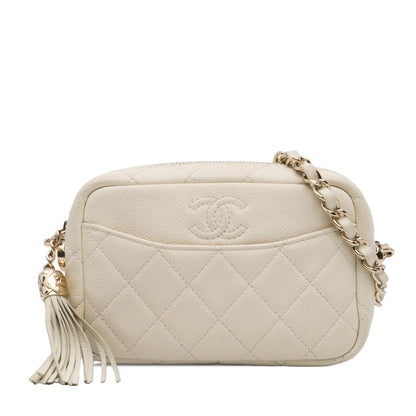 Chanel Small Cc Flat Quilted Caviar Camera Bag