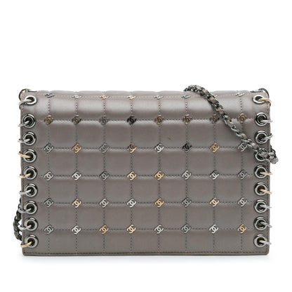 Chanel Small Lambskin Chocolate Bar Cc Piercing Studded Chain Flap