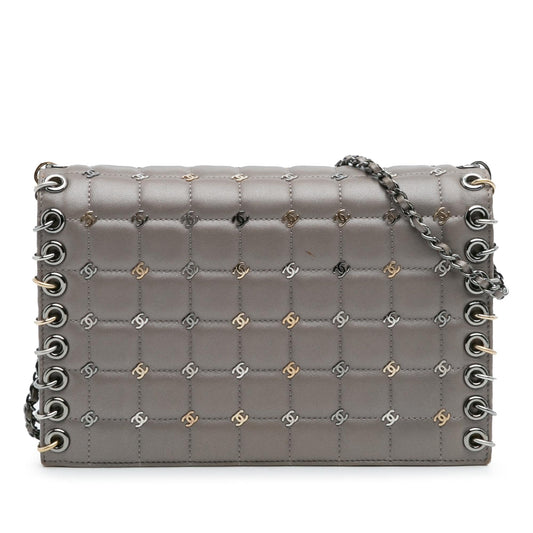 Chanel Small Lambskin Chocolate Bar Cc Piercing Studded Chain Flap