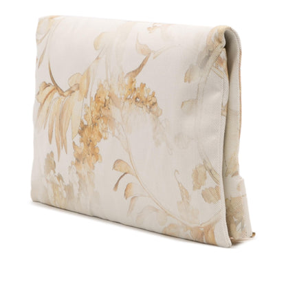 Chanel Xl Printed Canvas And Striped Lambskin Foldover Clutch
