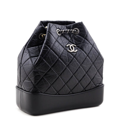 Chanel Black Aged Calfskin Quilted Small Gabrielle Backpack