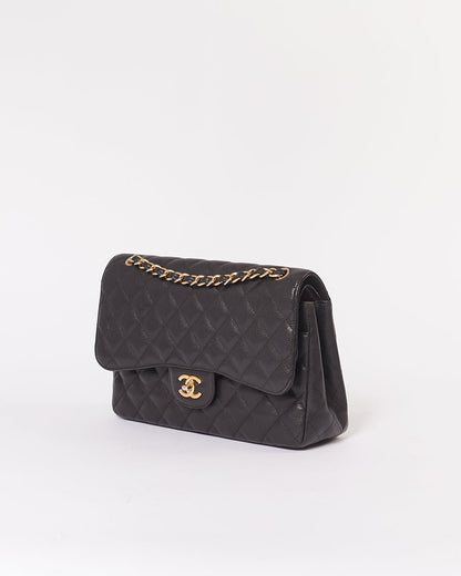 Chanel Black Caviar Quilted Leather Jumbo Double Flap Bag GHW