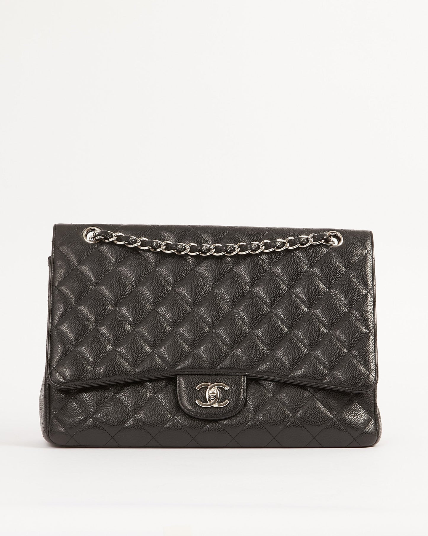 Chanel Black Caviar Quilted Single Flap Classic Maxi Bag