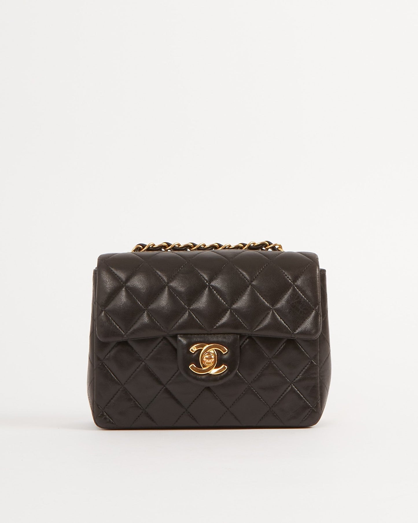 Chanel Black Lambskin Quilted 24K Gold Square Flap Bag