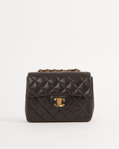 Chanel Black Lambskin Quilted 24K Gold Square Flap Bag