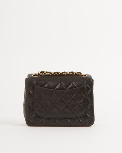 Chanel Black Lambskin Quilted 24K Gold Square Flap Bag