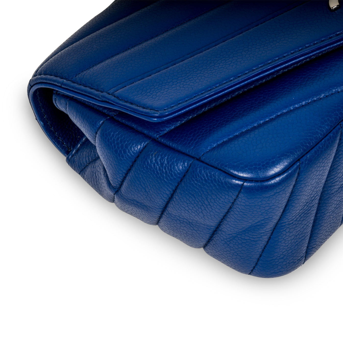 Chanel Blue Chevron Single Flap Bag