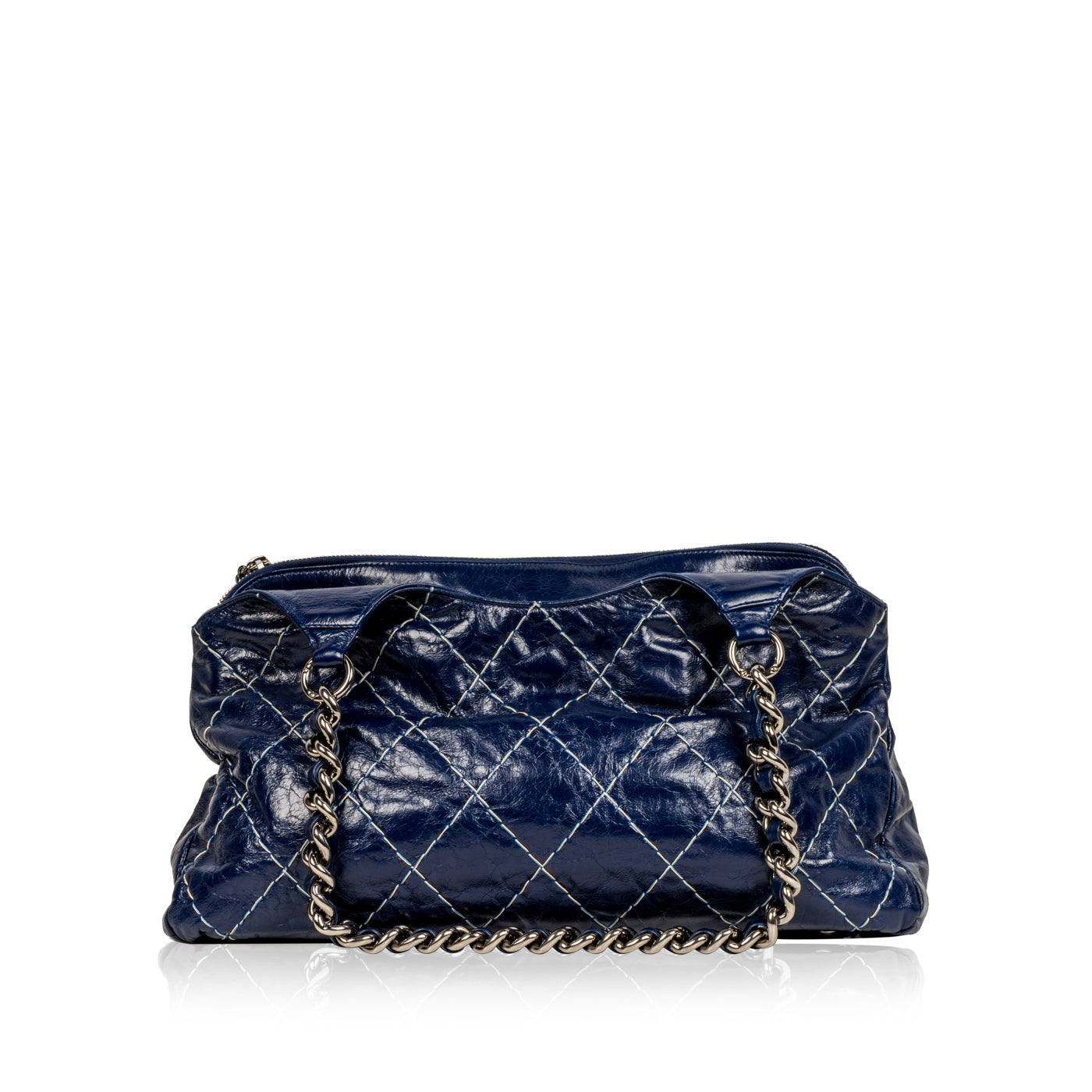 Chanel Blue Patent White Stitch Tote