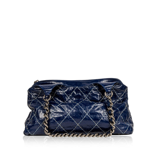 Chanel Blue Patent White Stitch Tote