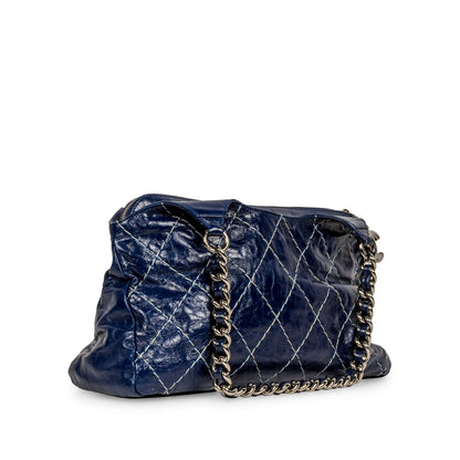 Chanel Blue Patent White Stitch Tote