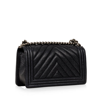 Chanel Chevron Boy Bag Medium - Blue Caviar