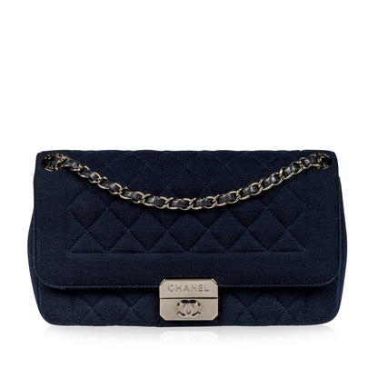 Chanel Classic Flap Bag - Jersey Fabric - Navy