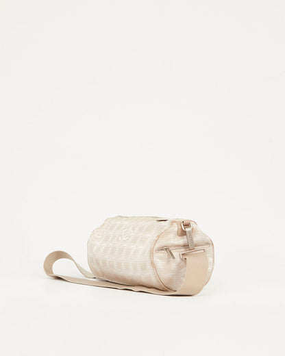 Chanel Beige Canvas New Line Travel Cylinder Duffle Shoulder Bag