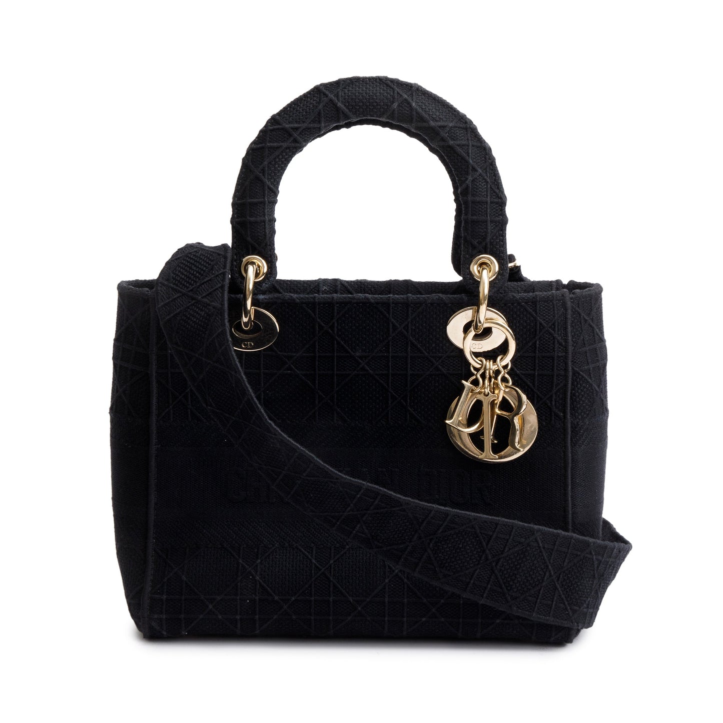 Christian Dior 2020 Black Toile De Jouy Embroidery Medium Lady D-Lite Bag