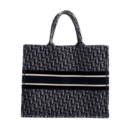 Christian Dior 2020 Ecru and Blue Dior Oblique Embroidery Large Book Tote