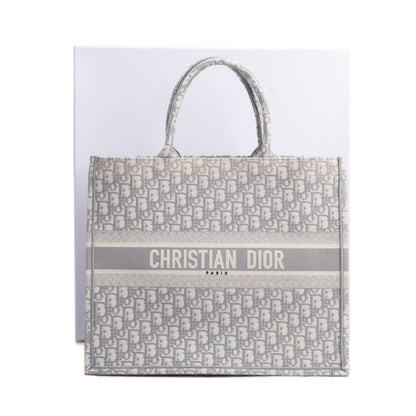 Christian Dior 2020 Grey & Neutral Dior Oblique Embroidery Large Book Tote