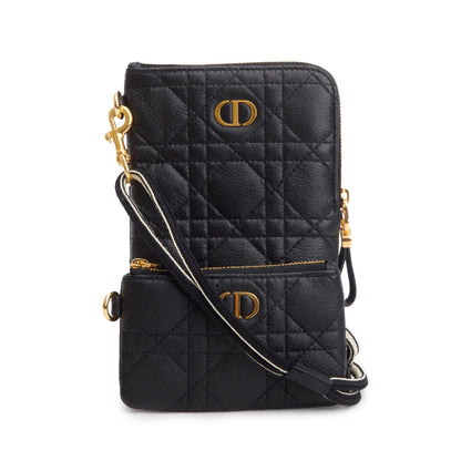 Christian Dior 2021 Black Quilted Leather Caro Multifunctional Pouch