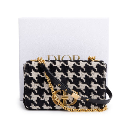 Christian Dior 2021 Black/White Technical Canvas Macro Houndstooth Medium Dior Caro Bag