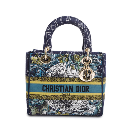 Christian Dior 2021 Blue Multicolor Zodiac Embroidery Medium Lady D-Lite Bag