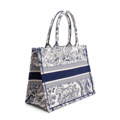 Christian Dior 2021 Ecru and Blue Toile De Juy Dioriviera Embroidery Medium Book Tote