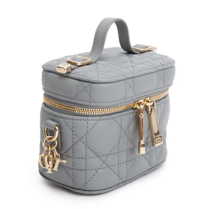 Christian Dior 2021 Grey Cannage Leather Micro Lady Dior Vanity Case