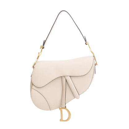 Christian Dior 2022 Beige Grained Calfskin Leather Saddle Bag