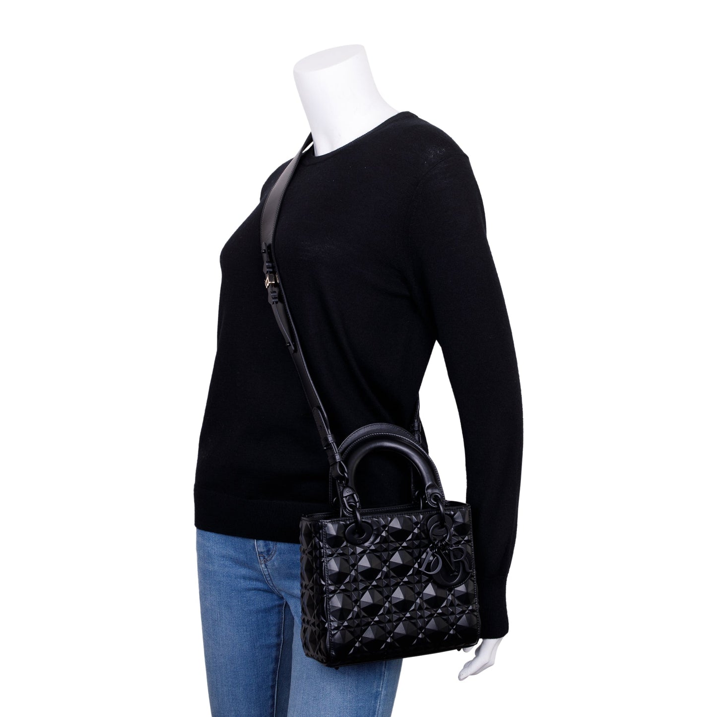 Christian Dior 2022 Black Diamond Motif Cannage Leather Small Lady Dior My Abcdior Bag