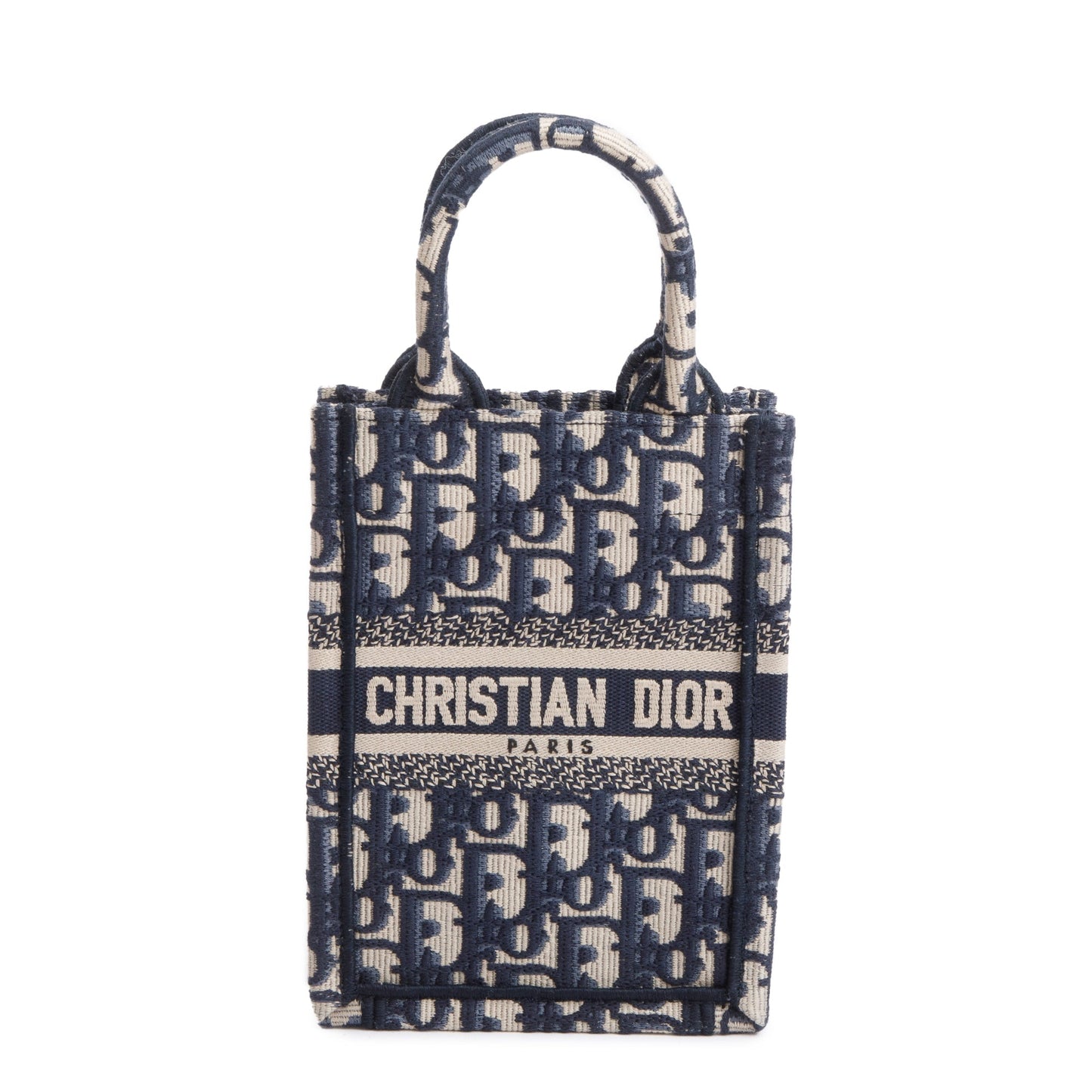 Christian Dior 2022 Blue Oblique Embroidery Mini Vertical Book Tote
