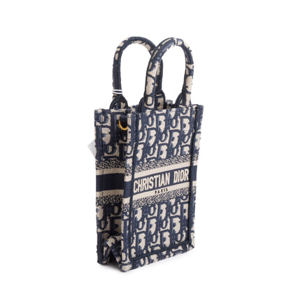 Christian Dior 2022 Blue Oblique Embroidery Mini Vertical Book Tote