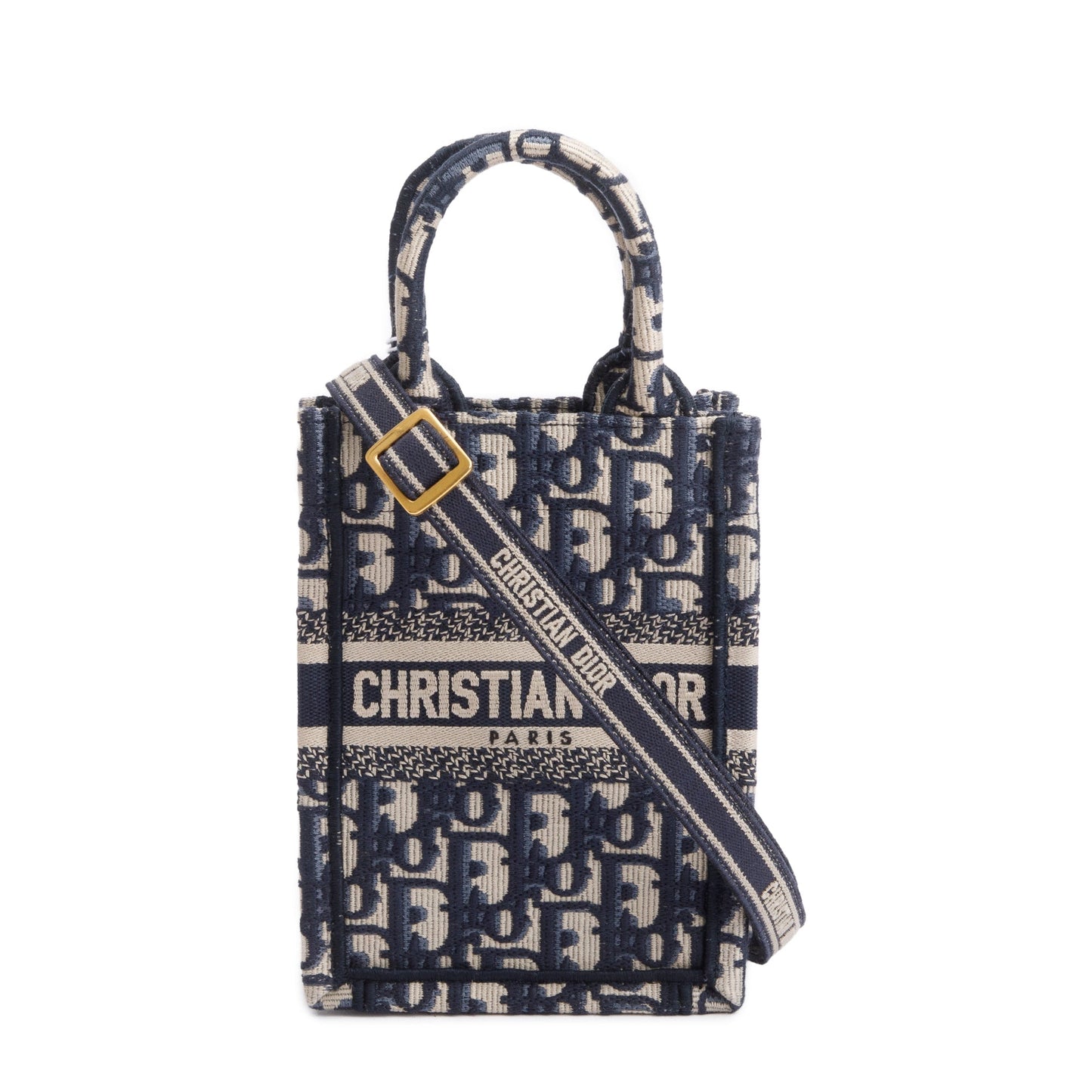 Christian Dior 2022 Blue Oblique Embroidery Mini Vertical Book Tote
