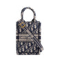 Christian Dior 2022 Blue Oblique Embroidery Mini Vertical Book Tote