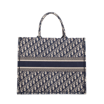 Christian Dior 2022 Ecru and Blue Dior Oblique Embroidery Large Book Tote