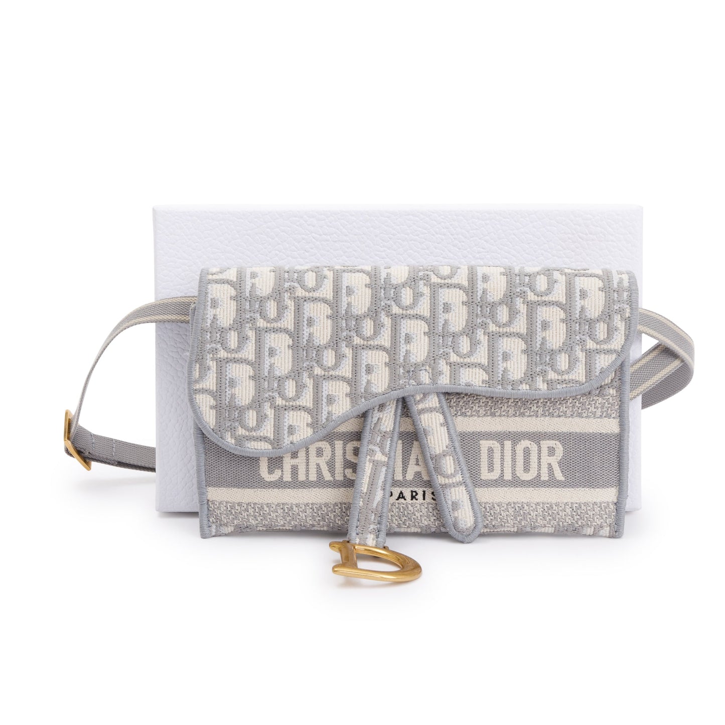 Christian Dior 2022 Grey Oblique Slim Saddle Belt Pouch