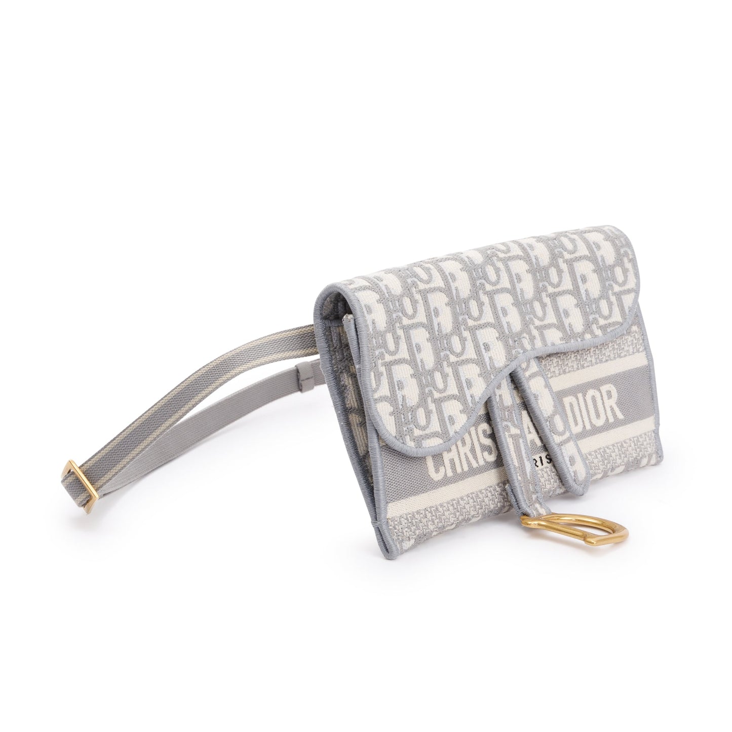 Christian Dior 2022 Grey Oblique Slim Saddle Belt Pouch