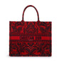 Christian Dior 2022 Large Red and Black Toile de Jouy Embroidery Canvas Book Tote