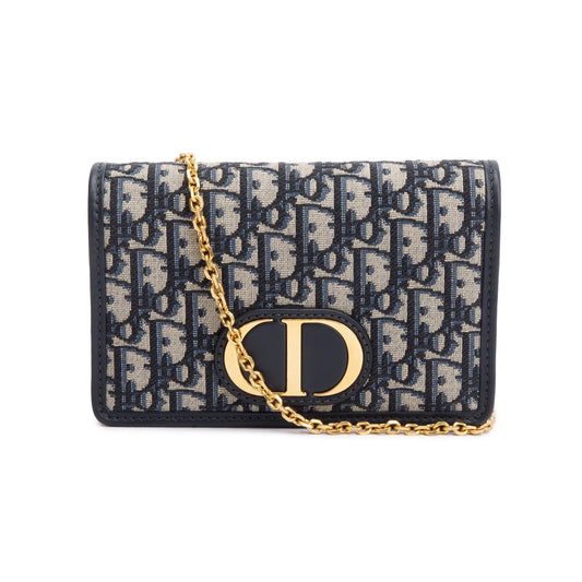 Christian Dior 2022 Navy Oblique 30 Montaigne 2-In-1 Pouch Bag