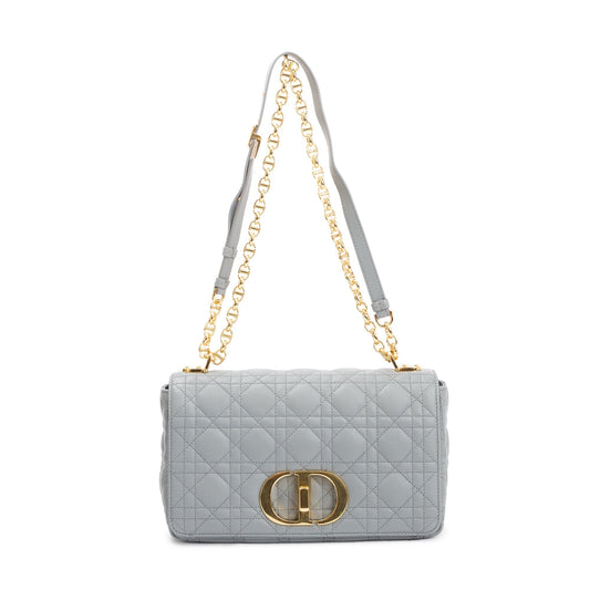 Christian Dior 2022 Stone Gray Supple Cannage Calfskin Leather Medium Dior Caro Bag