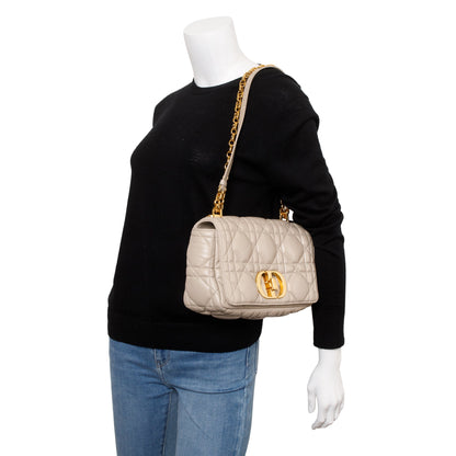 Christian Dior 2022 Taupe Supple Cannage Calfskin Leather Medium Dior Caro Bag