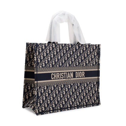 Christian Dior 2023 Ecru and Blue Dior Oblique Embroidery Large Book Tote