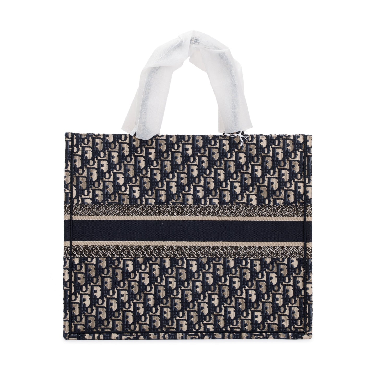 Christian Dior 2023 Ecru and Blue Dior Oblique Embroidery Large Book Tote